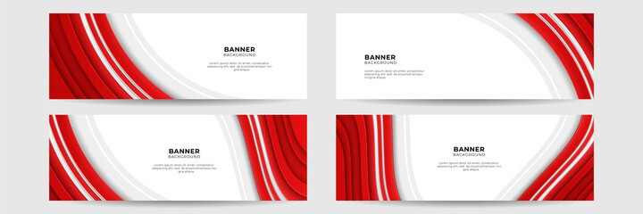 Set of abstract red banner background with 3d overlap layer and wave shapes. Geometric, polygonal Abstract background, texture, advertisement layout. web page. header for website.