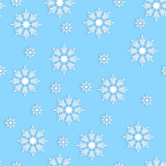 Winter pattern. White snowflakes on a blue background. Seamless christmas rice