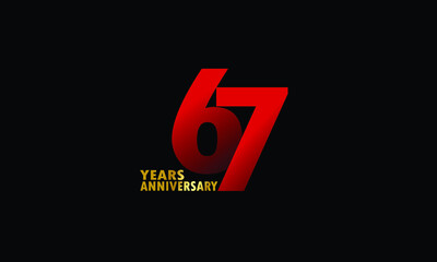 67 year anniversary red color, minimalist logo years, jubilee, greeting card. invitation on Grey background - Vector