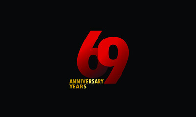 69 year anniversary red color, minimalist logo years, jubilee, greeting card. invitation on Grey background - Vector