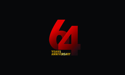 64 year anniversary red color, minimalist logo years, jubilee, greeting card. invitation on Grey background - Vector