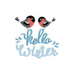 Bullfinch birds. Hello, winter! Vector graphics. Design, screensaver, illustration in a book, album, advertising.