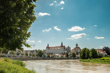 view of the sights and the Danube in the German city of neuburg an der donau - obrazy, fototapety, plakaty