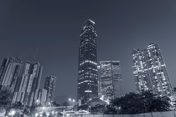 modern skyscraper and residential building in Hong Kong city at night