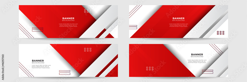 Aufkleber Set of abstract red banner background with 3d overlap layer and wave shapes. Geometric, polygonal Abstract background, texture, advertisement layout. web page. header for website.