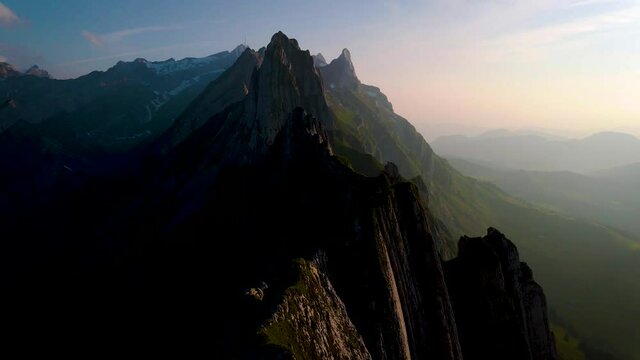 Schaefler Switzerland, Ridge of the majestic Schaefler peak in the Alpstein mountain range Appenzell Switzerland Alsp mountains