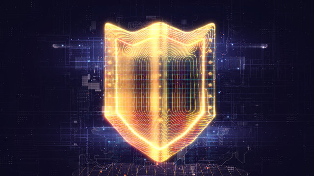 digital cyber shield glows in computer space 3d illustration about cyber security and antivirus software © ZeedLa