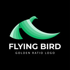 Golden ratio logo of flying bird with green color