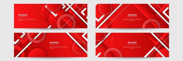 Set of abstract red banner background with 3d overlap layer and wave shapes. Geometric, polygonal Abstract background, texture, advertisement layout. web page. header for website.