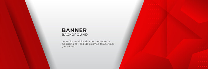 Abstract red banner background with 3d overlap layer and geometric shapes