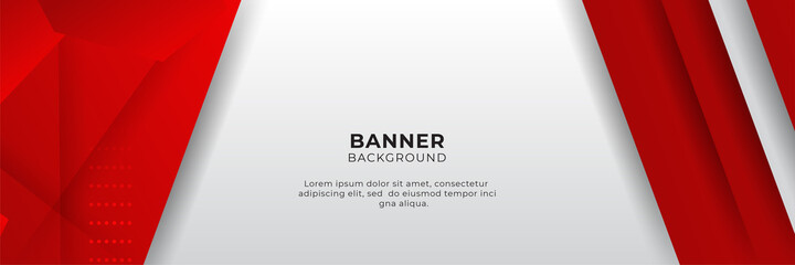 Abstract red banner background with 3d overlap layer and geometric shapes