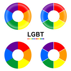 LGBTの象徴である虹色の6色で構成されたピンバッチのイラストセット ベクター
Illustration set of a pin badge in six colors of the rainbow, the symbol of LGBT Vector
