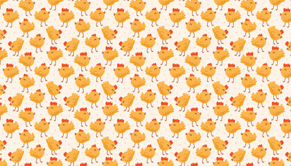 Bird, chicken, chick. Easter domestic animal, pet. Poultry farm, hennery, countryside life. Eco food production. Pattern, texture, background, banner. © Fox._.biz