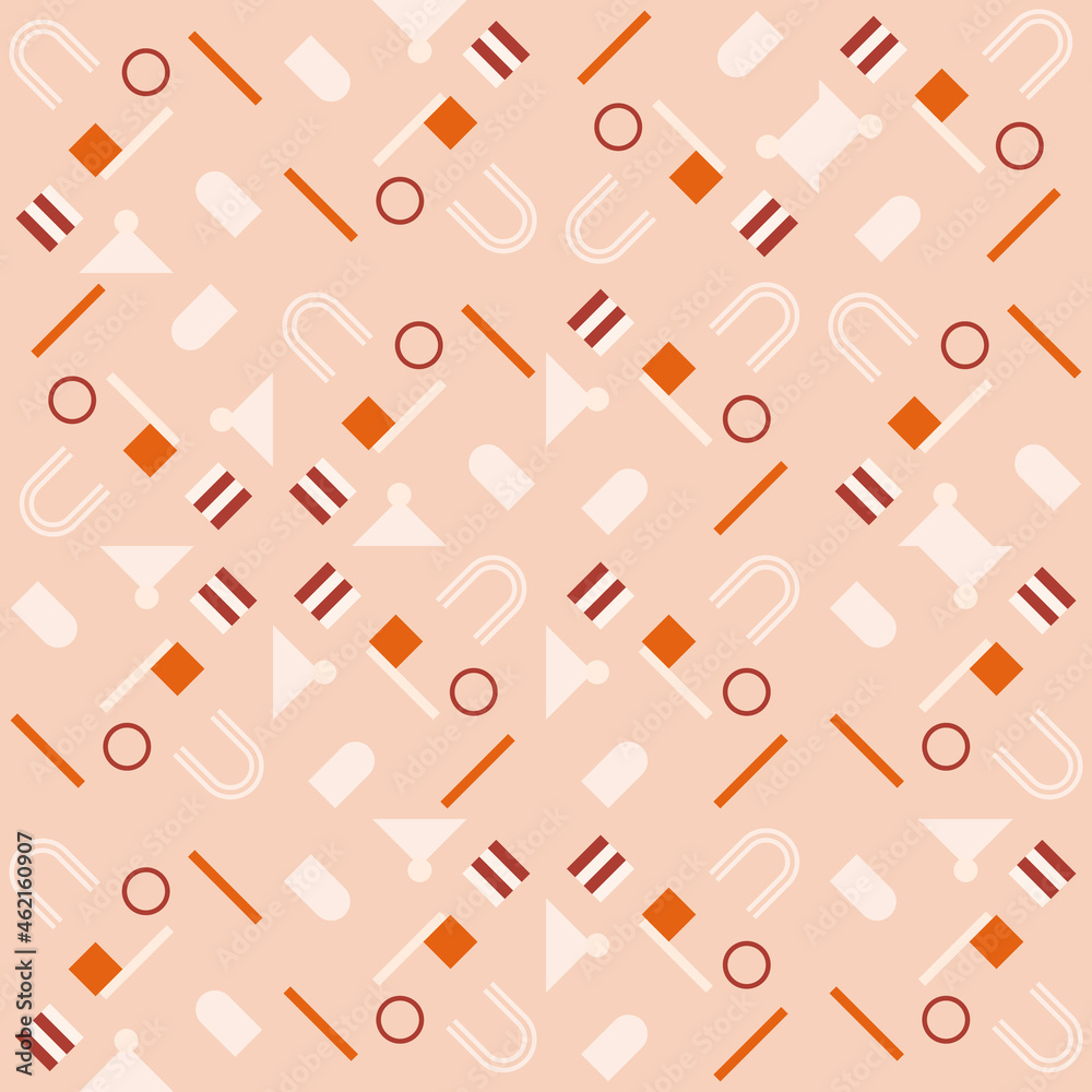 Poster Modern vector abstract  geometric background with circles, rectangles and squares  in retro scandinavian style. Pastel colored simple shapes graphic seamless pattern. Abstract mosaic artwork.