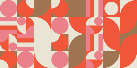 Modern vector abstract  geometric background with circles, rectangles and squares  in retro scandinavian style. Pastel colored simple shapes graphic pattern.