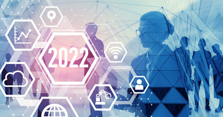 2022年イメージ　ビジネス向け年賀状素材　ビジネスとテクノロジー