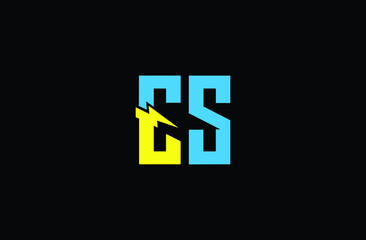 Letter ES OR CS logo with Lightning bolt icon, Power Energy Logo design, Alphabet E and S or C with electric bolt