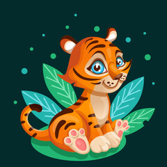 Naklejka premium Cute tiger cub Vector illustration.