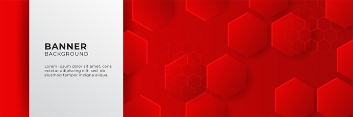 Abstract red banner background design template vector illustration with 3d overlap layer and geometric wave shapes. Polygonal abstract background, texture, advertisement layout and web page