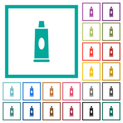 Toothpaste tube flat color icons with quadrant frames