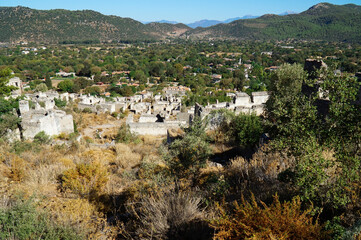 Fototapeta na wymiar The abandoned Greek city of Kayakoy in southern Turkey in the Taurus Mountains.