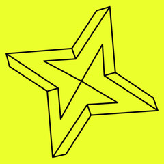 Impossible shape. Optical illusion. Vector illustration isolated on a yellow. Sacred geometry. Black lines on a yellow background. Op art.