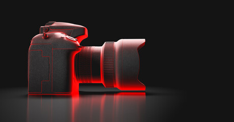 Professional digital camera in neon light