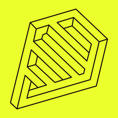 Geometric element, impossible shape isolated on a yellow, line design, vector illustration. Optical illusion.