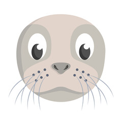 Seal face front view. Animal head in cartoon style.