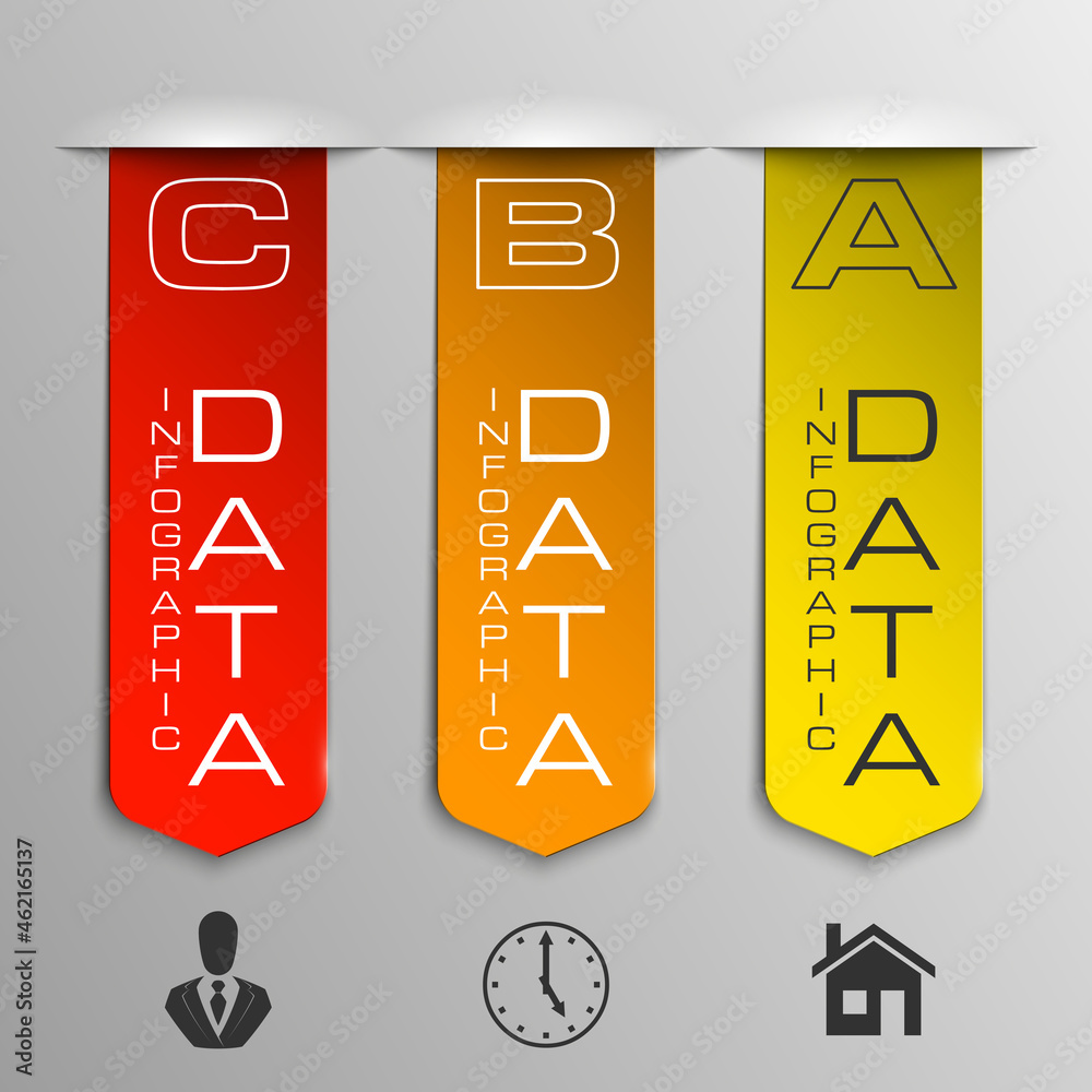 Poster Information infographic statistic vector presentation. Graphic composition for your business presentations. Three glossy Arrow for your annotations. Three color sticker for registration of proposals