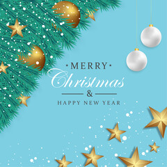 Merry christmas and happy new year background with christmas ornament Golden ball and start