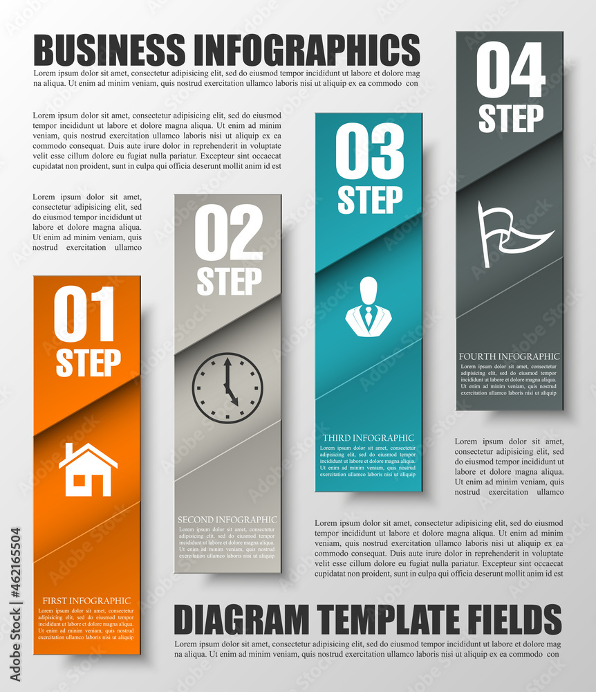 Poster Information infographic statistic vector presentation. Graphic composition for your business presentations. Stripe label for your annotations. Ribbon sticker for registration of proposals