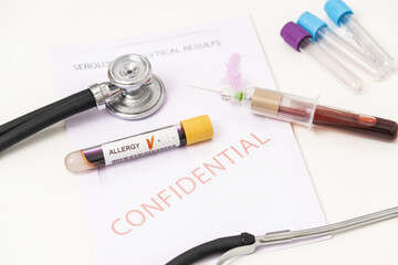 Close-up of positive blood sample from allergy