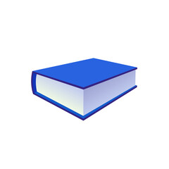 Perspective icon of closed thick blue book. Vector icon isolated on white. Minimal book symbol with blank cover