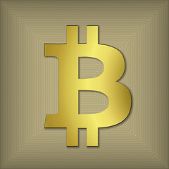 Golden Bitcoin symbol sign logotype - 3d Icon button.	