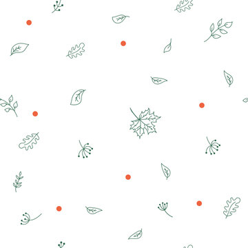 Leaf seamless pattern. Autumn Background with leaves and holly berries