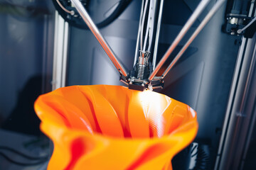 3d printer head in action, close-up view
