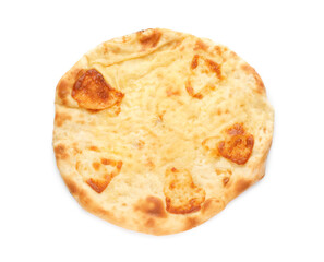 Delicious khachapuri with cheese on white background