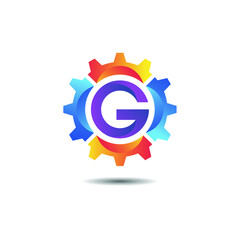 Letter g with gear gradient logo design