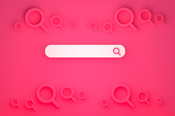 Search bar and icon search 3d render minimal design on pink background
