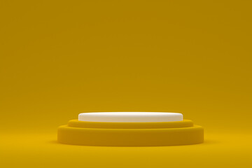 minimal podium or pedestal display on yellow background for cosmetic product presentation