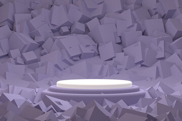 minimal podium or pedestal display on purple background for cosmetic product presentation