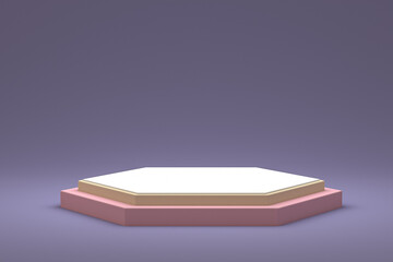 minimal podium or pedestal display on purple background for cosmetic product presentation