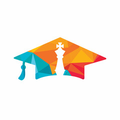 Graduation chess knight vector logo design. Education strategy vector logo concept.	