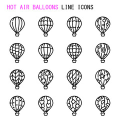 Hot air balloons line icons