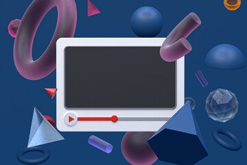 Youtube video player 3d design or video media player interface on abstract geometry background