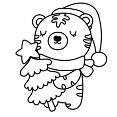 Christmas tiger outline