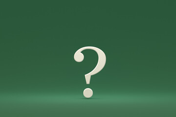 White question mark sign minimal on green background, 3d render, minimal and copy space