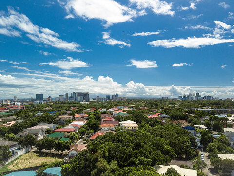 Aerial of South Bay Gardens, an affluent residential district, and the Alabang skyline.