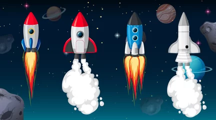 Wall murals Kids Different rocket ship in space scene